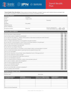 Travel Health Plan Disclaimer Please Ensure All Relevant  Form