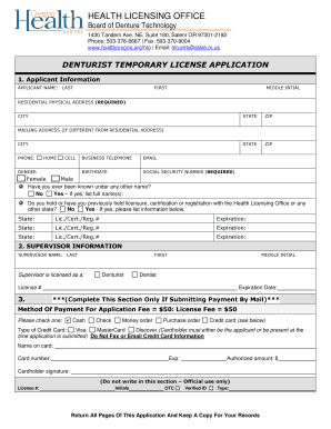 DENTURIST TEMPORARY LICENSE APPLICATION  Form