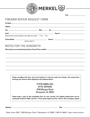 Steyr and Merkel Firearm Repair Request Form