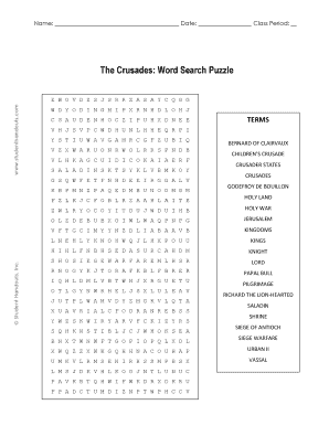 The Crusades Word Search Puzzle  Form