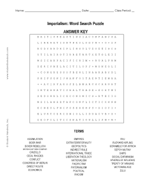 Imperialism Word Search Puzzle Answer Key  Form