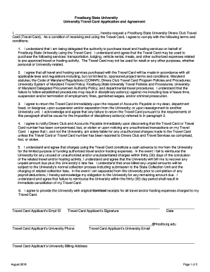 University Travel Card Application and Agreement  Form