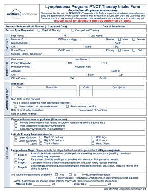 Lymphedema Program PTOT Therapy Intake Form
