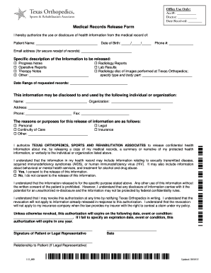  Texas Orthopedic Release Form 2015-2024