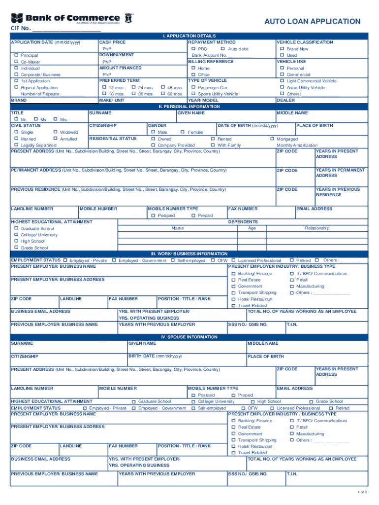  AUTO LOAN APPLICATION DETAILS APPLICATION DATE Mm 2019-2024