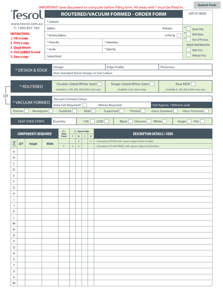 Tesrol Order Form