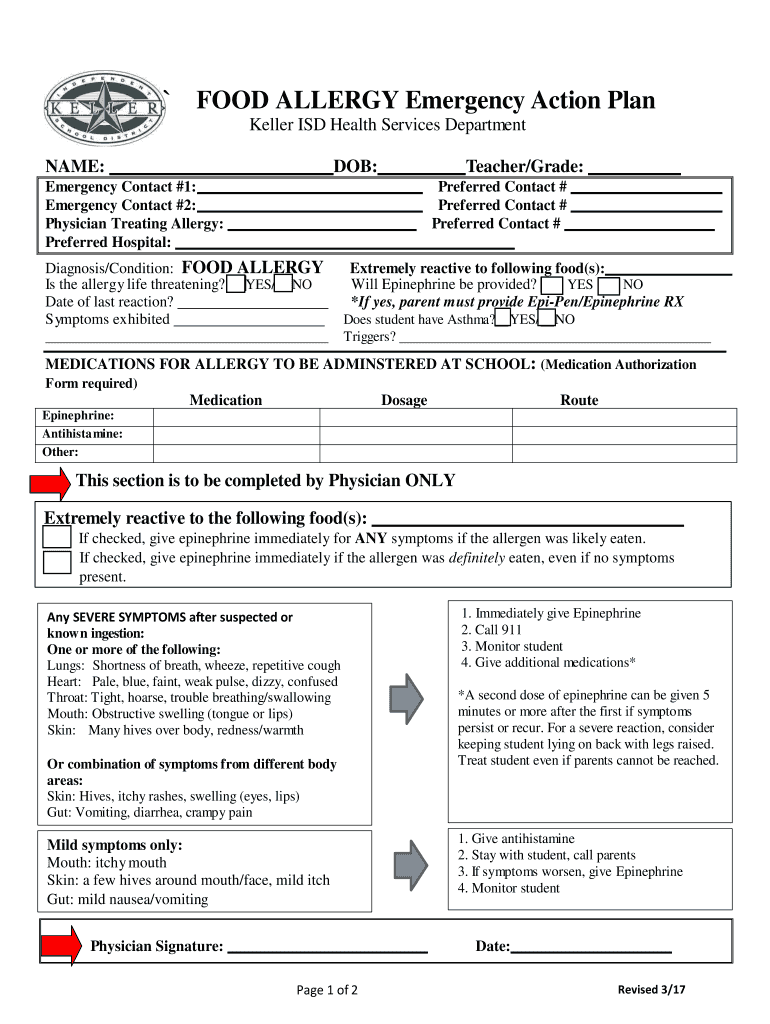 Keller ISD Health Services Department  Form