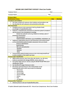 Wound Care Competency Checklist  Form