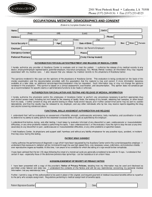 OCCUPATIONAL MEDICINE DEMOGRAPHICS and  Form