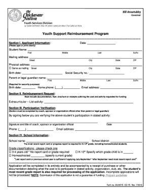 Chickasaw Nation Sports Reimbursement  Form