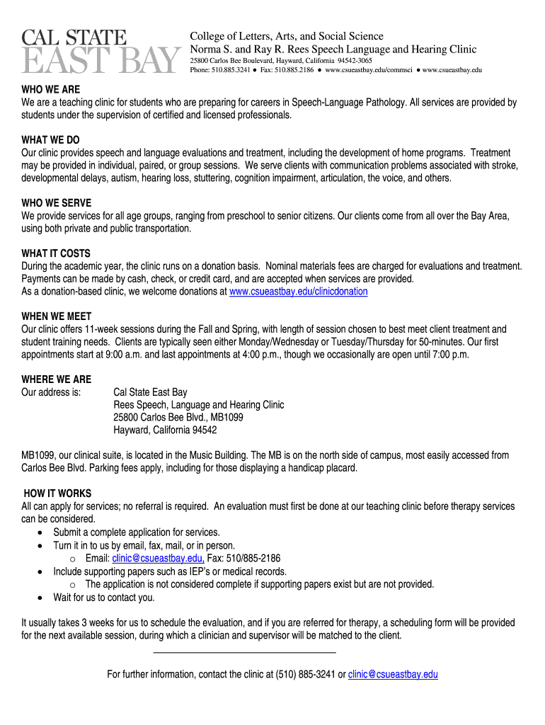 APPLICATION for CLINIC SERVICES  Form