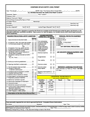 CONFINED SPACE ENTRY CSE PERMIT  Form