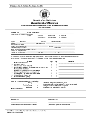 Enclosure No 3 School Readiness Checklist  Form