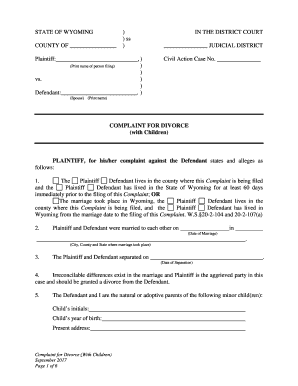  Wyoming Divorce Form 2017