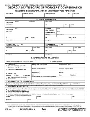  Request to Amend Information on a Form WC 14 WC 14a 2018-2024