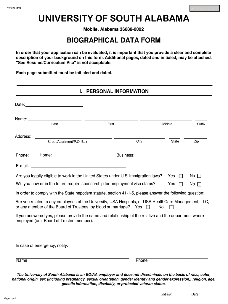 Get and Sign Biographical Data 2018-2022 Form