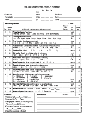 Brigance Data Sheets  Form