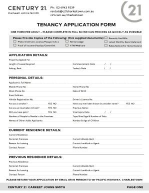Australia Century 21 Carkeet Tenancy Application Form