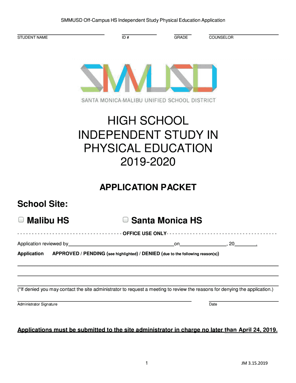  Independent Study Physical Education 2019-2024
