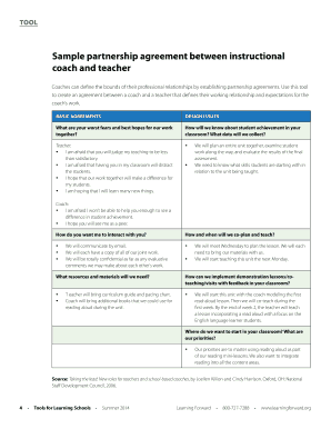 Sample Partnership Agreement between Instructional Coach and Teacher Coaching Partnership Agreement  Form