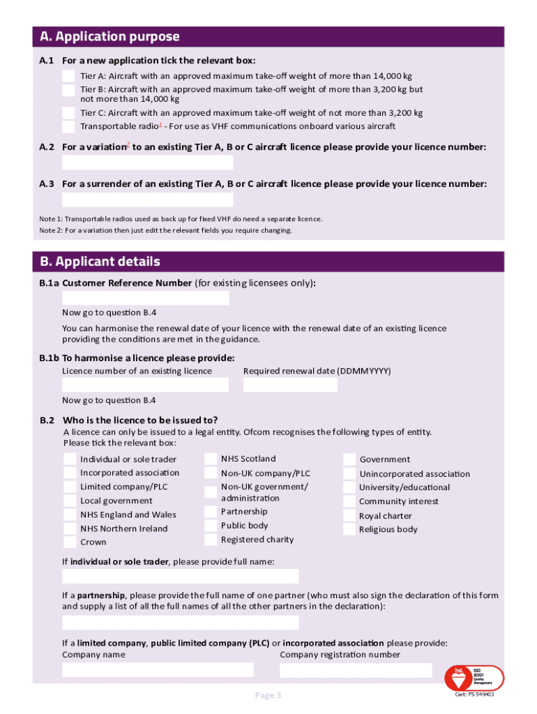 OfW585 Aircraft Radio Licence Application Form Ofcom Org Uk