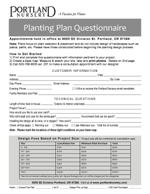 Planting Plan Questionnaire Portland Nursery  Form