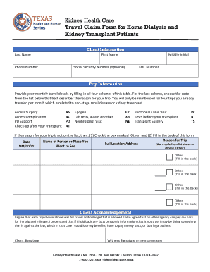 Kidney Health Care Travel Claim Form