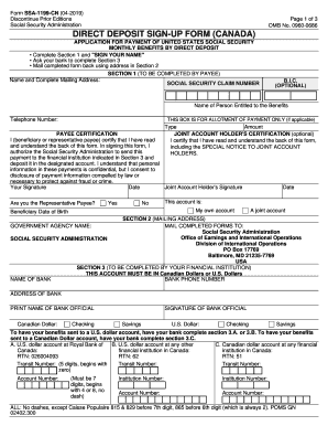 SSA 1199 CN Direct Deposit Sign Up Form Canada