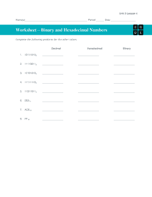 Binary to Hexadecimal Worksheet  Form