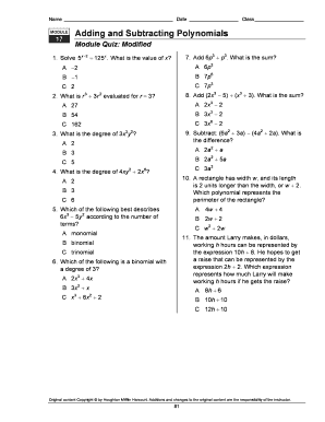 Module 17 Adding and Subtracting Polynomials  Form