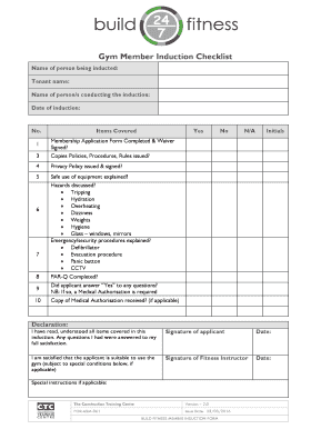 Gym Induction Template  Form