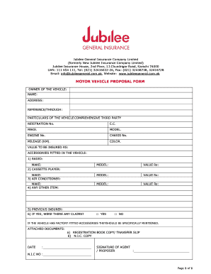 Motor Vehicle Proposal Form Jubilee General