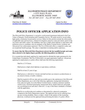 POLICE OFFICER APPLICATION INFO  Form