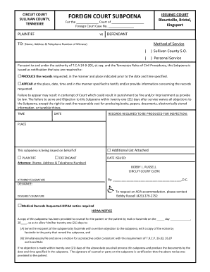 FOREIGN COURT SUBPOENA  Form