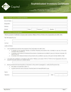 Sophisticated Investor Certificate Word Template  Form