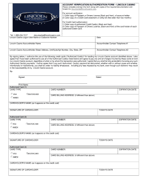 ACCOUNT VERIFICATIONAUTHORIZATION FORM LINCOLN CASINO