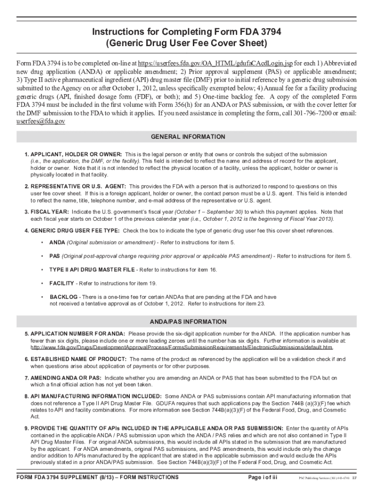  FORM FDA 3794 Instructions Supplement 2013-2024