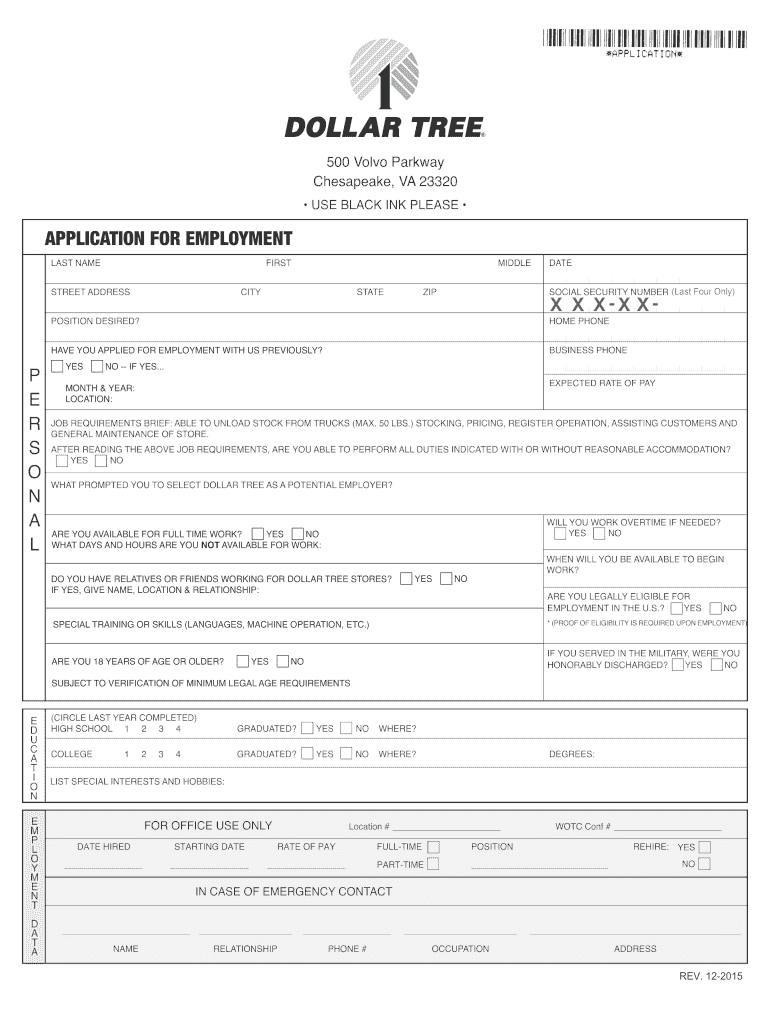  Dollar Tree Job Application Online PDF 2015-2023