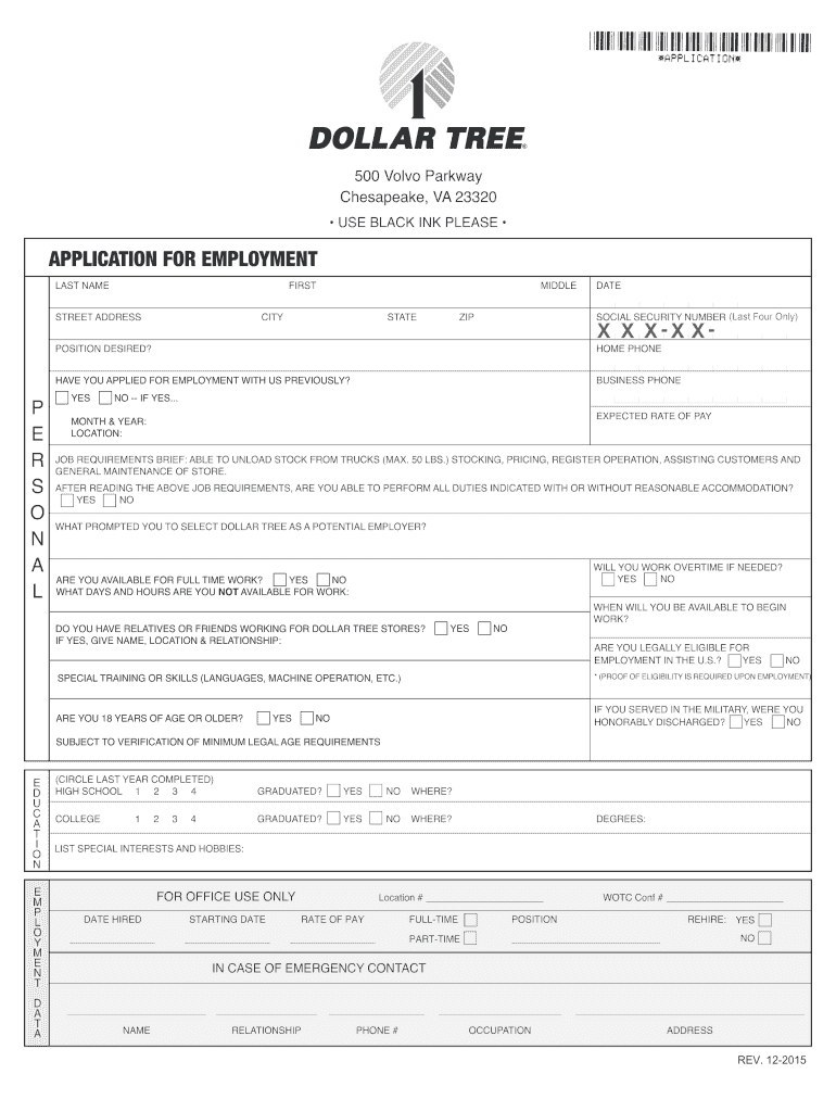  Dollar Tree Job Application Online PDF 2015-2024