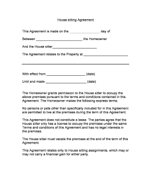 Long Term House Sitting Agreement Template  Form