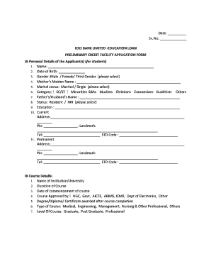 Credit Facility Application Form Icici