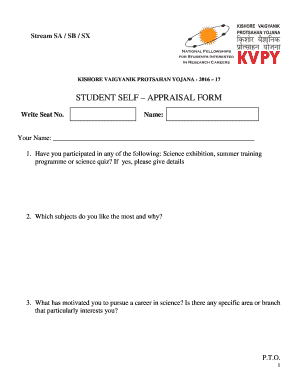 Kvpy Self Appraisal Form