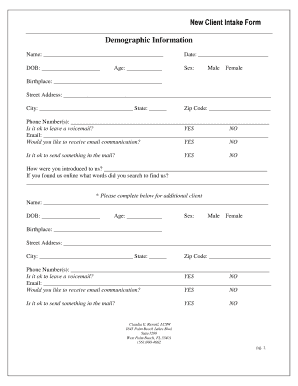 New Client Intake Form Demographic Information