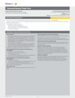 Commsec Deceased Estates  Form