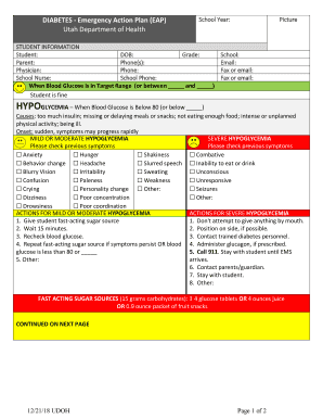 Diabetes Emergency Action Plan Template  Form
