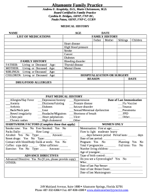 MEDICAL HISTORY Altamonte Family Practice  Form