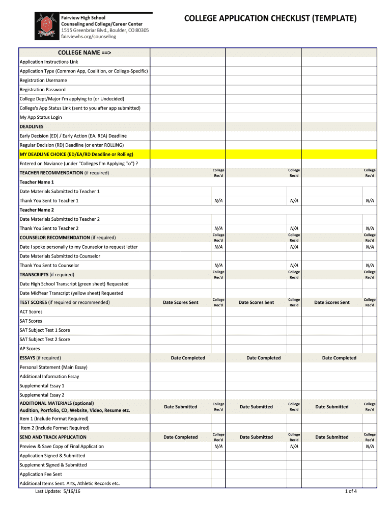 College List Template  Form