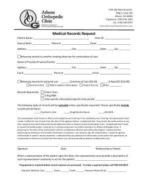 Medical Records Request Athens Orthopedic Clinic  Form