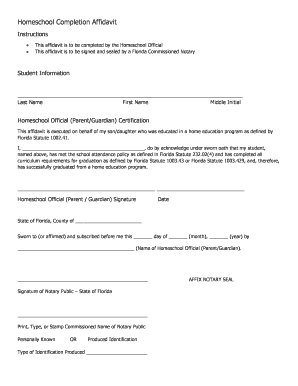 Homeschool Completion Affidavit  Form