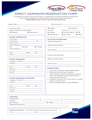 Direct Admission Reservation Form Reservation Form